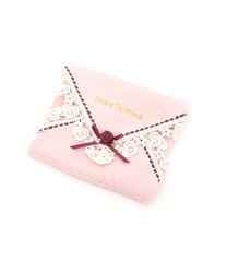 バラレース刺繍タオルハンカチ(ピンク-F)