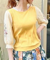 ドットチュール×花刺繍袖プルオーバー | レディース服