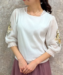ドットチュール×花刺繍袖プルオーバー | レディース服 ドットチュール×花刺繍袖プルオーバー | レディース服