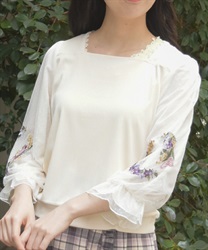 チューリップ刺繍七分袖プルオーバー(生成り-F)