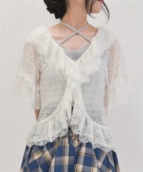レースフリルボレロ風トップス【WEB先行販売】(白-F)