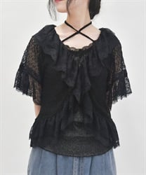 レースフリルボレロ風トップス【WEB先行販売】(黒-F)