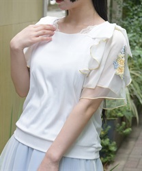 接触冷感ダリア刺繍プルオーバー【WEB先行販売】(白-F)