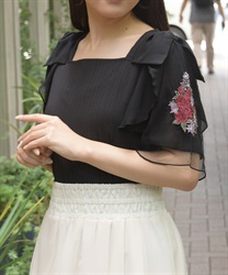 接触冷感ダリア刺繍プルオーバー【WEB先行販売】(黒-F)