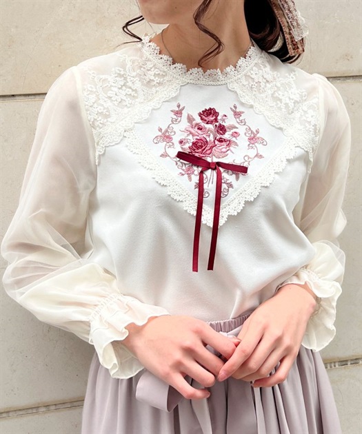 リボン付薔薇刺繍プルオーバー | axes femme | axes femme