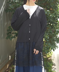 ＵＶカットレース切替カーデ【予約】(黒-F)