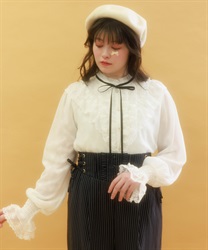 レース×シフォンフリルブラウス【2点10%OFF対象商品】(白-F)