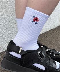 【ユニセックス】バラ柄靴下(白-F)