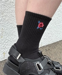 【ユニセックス】バラ柄靴下(黒-F)