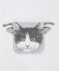 ＣＡＴフェイス巾着Ｍ(グレー-F)