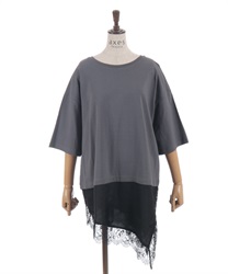 レースドッキングＴシャツ(チャコール-F)