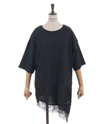 レースドッキングＴシャツ(黒-F)