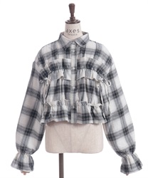 起毛チェックフリルシャツ(白-F)