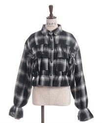 起毛チェックフリルシャツ(黒-F)