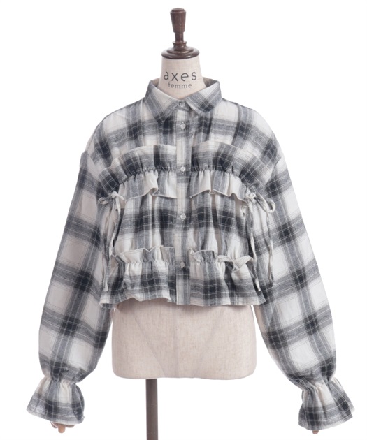 起毛チェックフリルシャツ