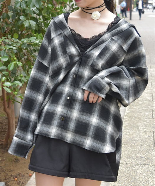 チェック柄ロングシャツ | outlet | axes femme online shop チェック柄ロングシャツ | outlet | axes femme online shop