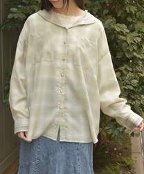 フード付きチェックシャツ(グリーン-F)