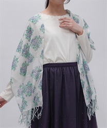 ブーケ柄プリントストール(ブルー-F)