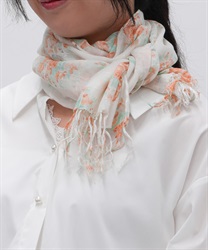 ブーケ柄プリントストール(オレンジ-F)