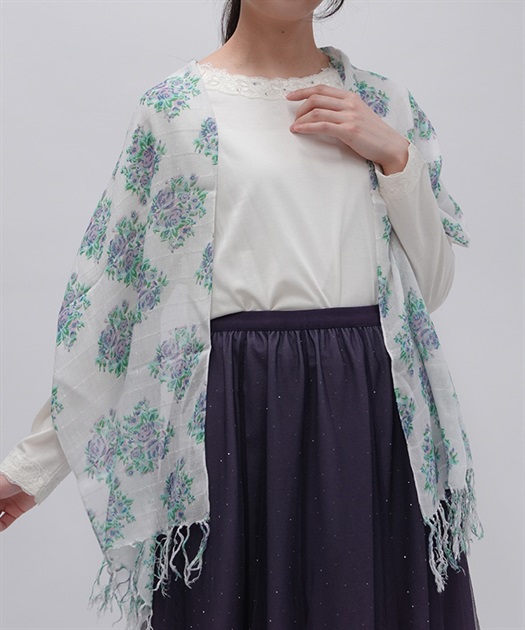 ブーケ柄プリントストール