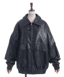 合皮ビックブルゾン【期間限定価格】(黒-F)