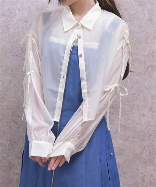 リボン付ラメシアーシャツ | outlet | axes femme online shop リボン付ラメシアーシャツ | outlet | axes femme online shop