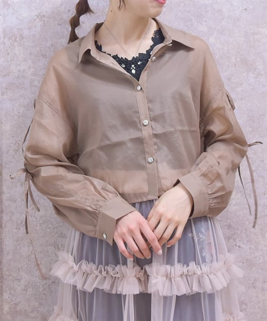 リボン付ラメシアーシャツ | outlet | axes femme online shop リボン付ラメシアーシャツ | outlet | axes femme online shop