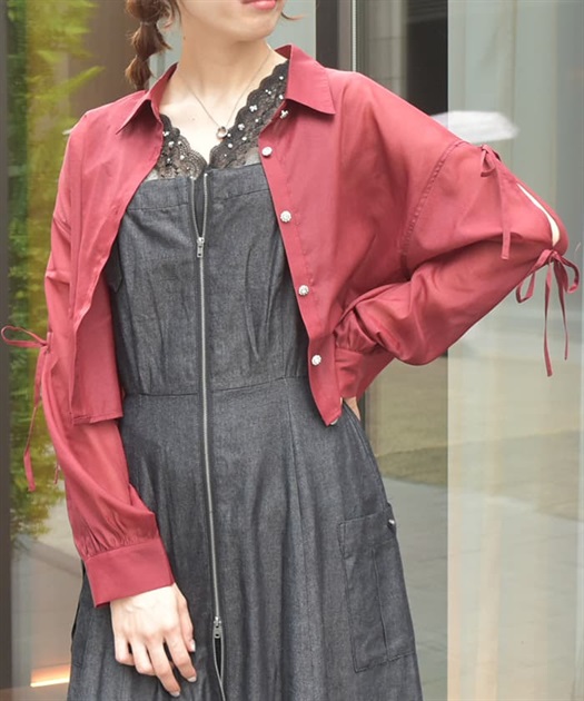 リボン付ラメシアーシャツ | outlet | axes femme online shop リボン付ラメシアーシャツ | outlet | axes femme online shop