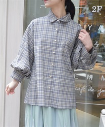 ボリュームスリーブブラウス【2点10%OFF対象商品】(ブルー-F)