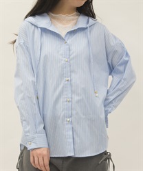 ストライプフードシャツ(サックス-F)