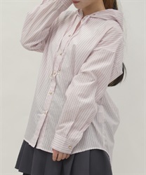 ストライプフードシャツ(ピンク-F)