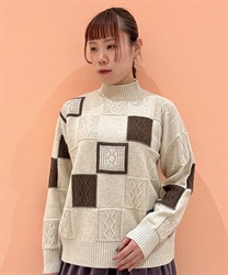 パッチワーク柄ニットプルオーバー(生成り-F)