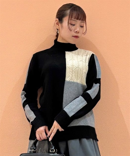 バイカラーニットプルオーバー