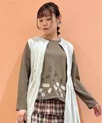 葉っぱ刺繍長袖プルオーバー(カーキ-F)