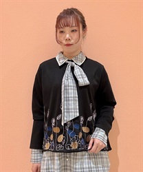 葉っぱ刺繍長袖プルオーバー(黒-F)