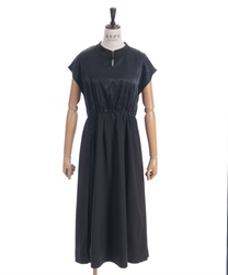 フレンチ袖チャイナボタンワンピース(黒-F)