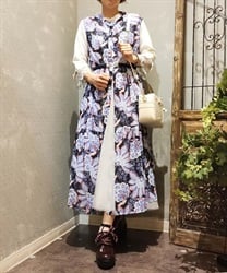 前ボタンノースリ柄ワンピース【期間限定価格】