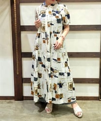 半袖柄ティアードワンピース