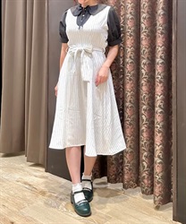 ストライプ柄ドッキングワンピース【期間限定価格】(白-F)