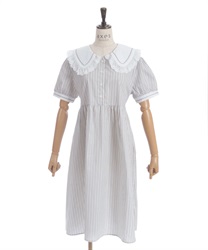 襟付きストライプワンピース(生成り-F)