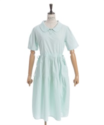 襟付きティアードワンピース(グリーン-F)