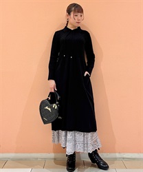 襟付きリボンニットワンピース(黒-F)