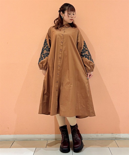 袖レースシャツワンピース