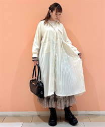 ポケット付プリーツシャツワンピース【期間限定価格】(白-F)