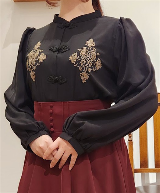 チャイナボタン刺繍長袖ブラウス | outlet | axes femme online shop チャイナボタン刺繍長袖ブラウス | outlet | axes femme online shop
