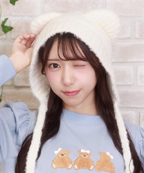 紐付きくまミミニットキャップ【予約】(白-F)
