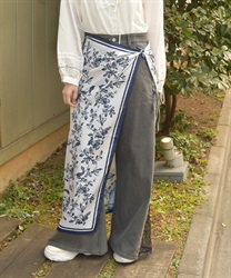 フラワースケッチ柄スカーフ(白-F)