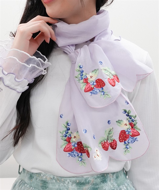 フルーツ刺繍ストール(ラベンダー-F)