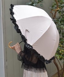 フリル使い晴雨兼用ショート傘(グレージュ-F)