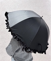 フリル使い晴雨兼用ショート傘(黒-F)